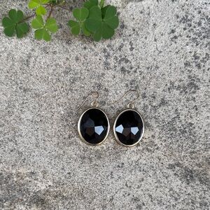 NEW Oval Black Stone and Gold Earrings